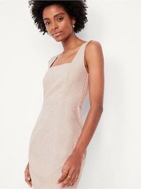 Old Navy Neutral Linen Square-Neck Midi Tank Dress